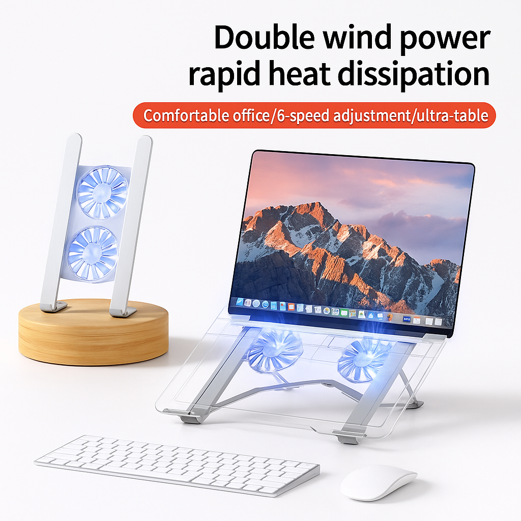 Adjustable Laptop Stand with Cooling Fan – Universal Holder for Laptop, Tablet & Mobile | Ergonomic Design & Heat Dissipation
