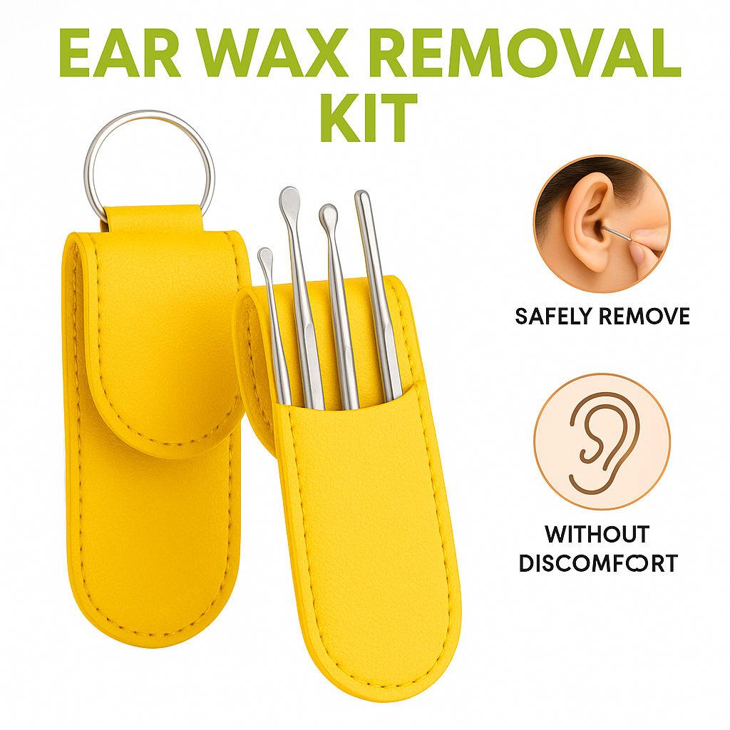 6 Pcs Ear Wax Removal Kit – Stainless Steel Ear Cleaner Tools with Bright Yellow Travel Case | Safe, Reusable & Comfortable