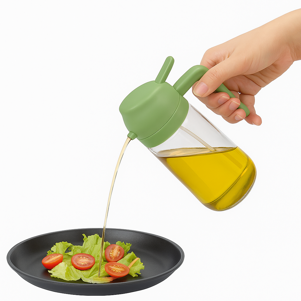 2 in 1 Sprayable and Pourable Oil Dispenser Bottle – Leak-Proof Glass Kitchen Oil Bottle with Nozzle and Handle
