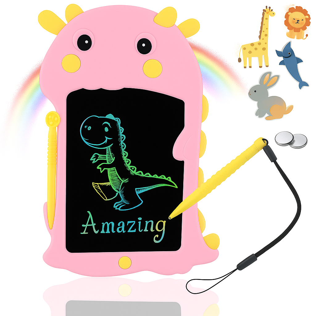 Dino LCD Writing Tablet for Kids – Colorful Reusable Drawing Pad with Erase Button