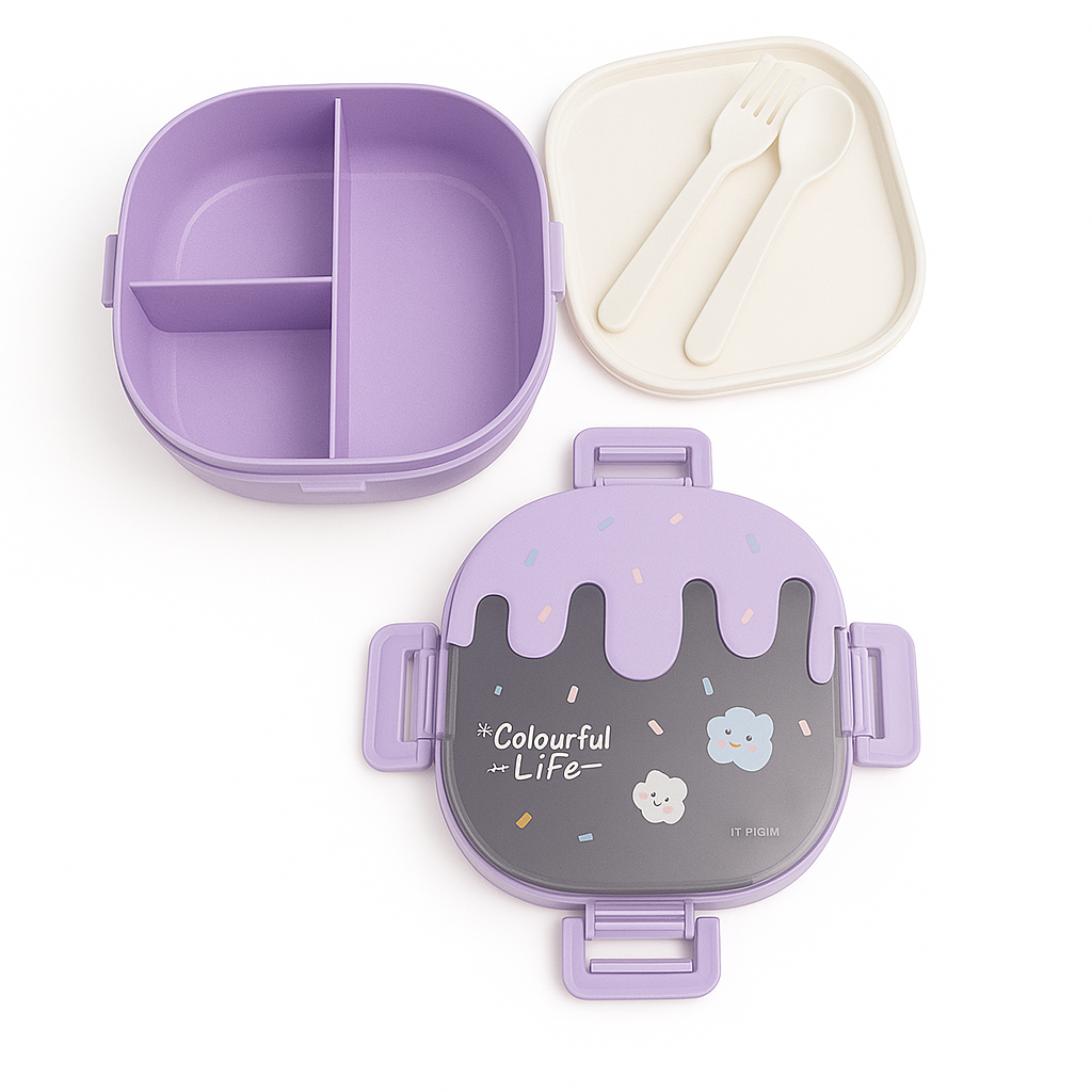 Cute Lunch Box Set with Spoon & Fork for Kids