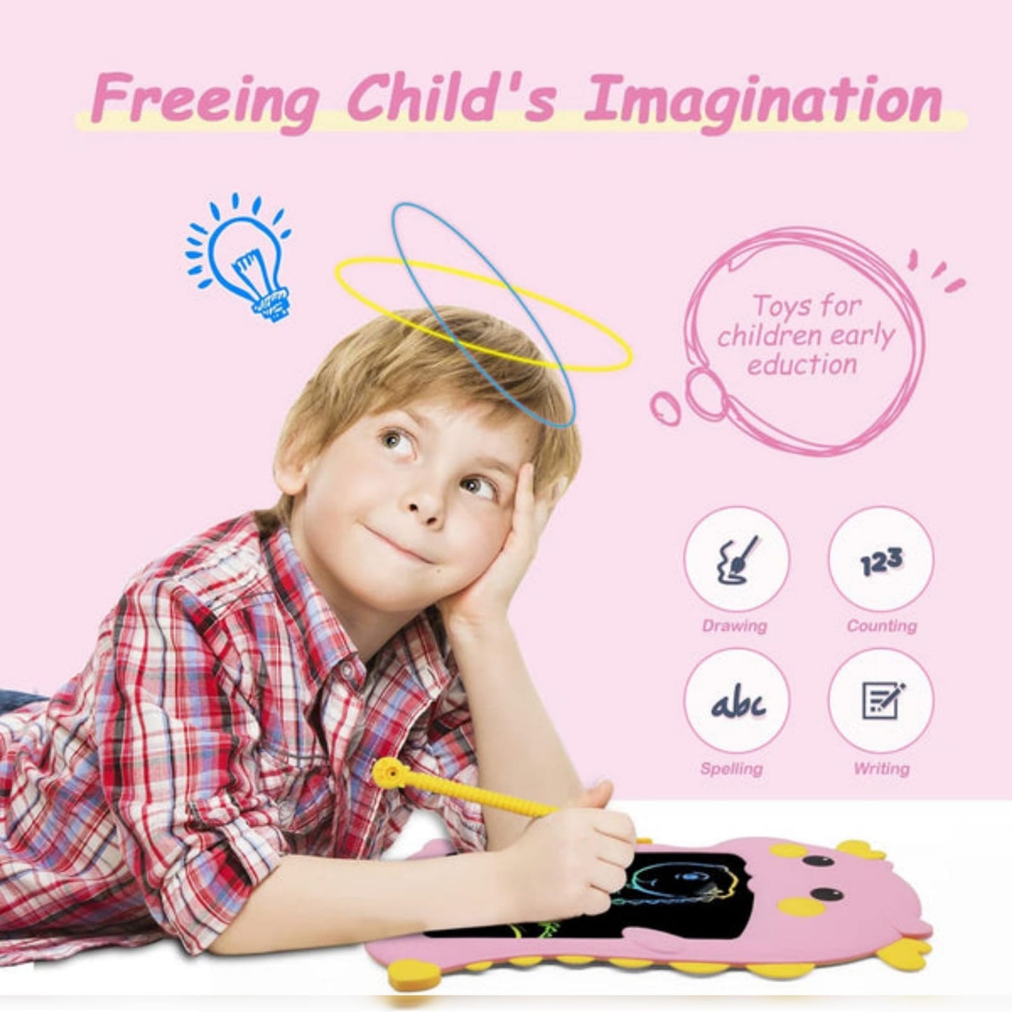 Dino LCD Writing Tablet for Kids – Colorful Reusable Drawing Pad with Erase Button