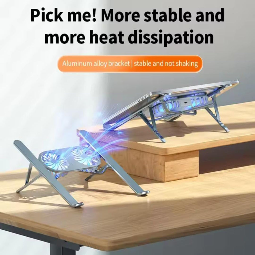 Adjustable Laptop Stand with Cooling Fan – Universal Holder for Laptop, Tablet & Mobile | Ergonomic Design & Heat Dissipation