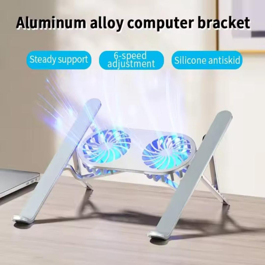 Adjustable Laptop Stand with Cooling Fan – Universal Holder for Laptop, Tablet & Mobile | Ergonomic Design & Heat Dissipation