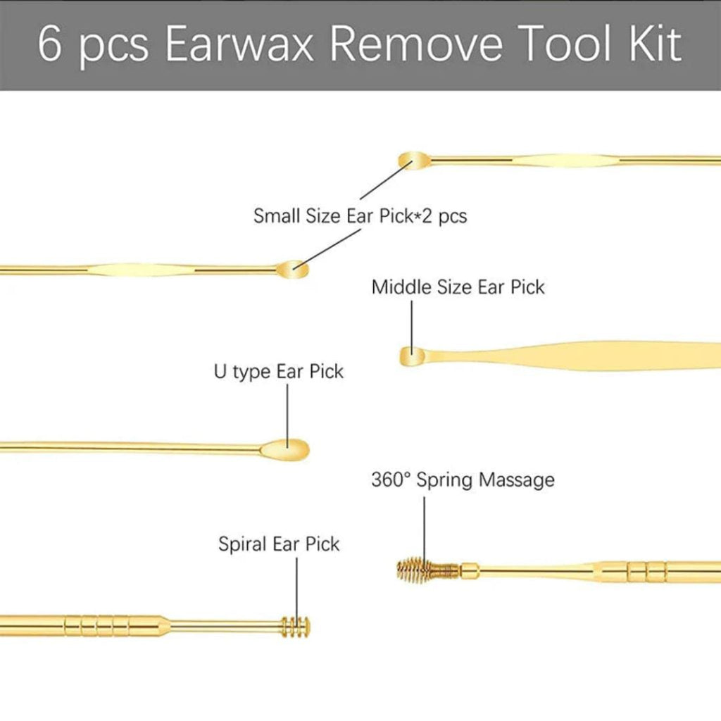 6 Pcs Ear Wax Removal Kit – Stainless Steel Ear Cleaner Tools with Bright Yellow Travel Case | Safe, Reusable & Comfortable