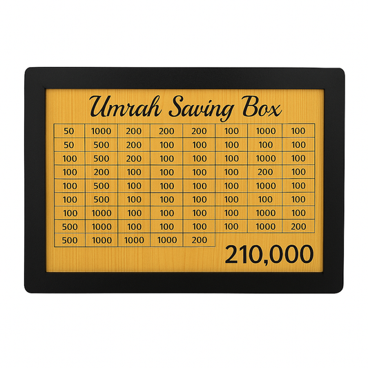 Wooden Umrah Saving Box – 210,000 Target Budget Tracker for Hajj & Umrah Goals