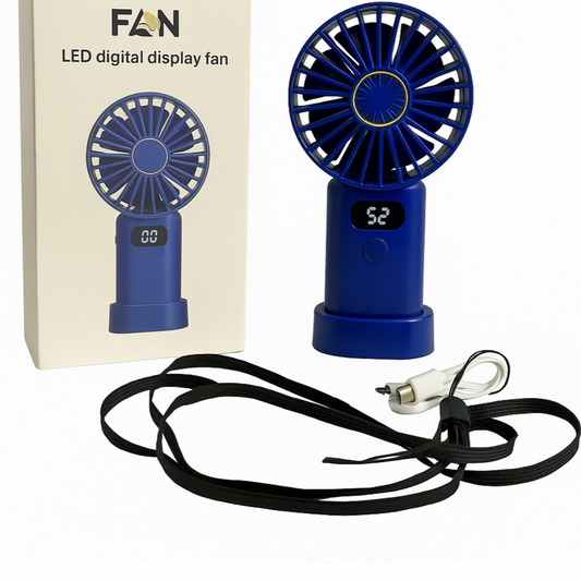 5-Speed Rechargeable Hand Fan with LED Digital Display | Turbo Speed Portable USB Fan