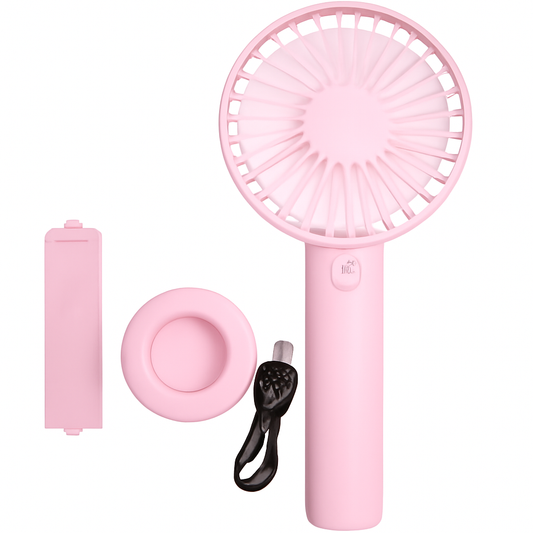 Portable Mini Handheld Fan | Rechargeable USB Battery-Powered Pink Fan for Personal Cooling, Compact and Lightweight