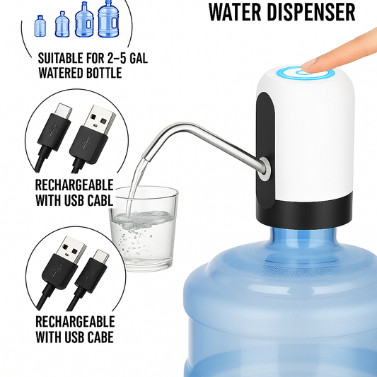 Rechargeable Automatic Water Dispenser Pump | One-Touch Smart Bottle Pump with LED Light