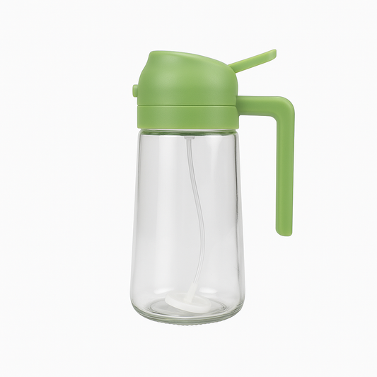2 in 1 Sprayable and Pourable Oil Dispenser Bottle – Leak-Proof Glass Kitchen Oil Bottle with Nozzle and Handle