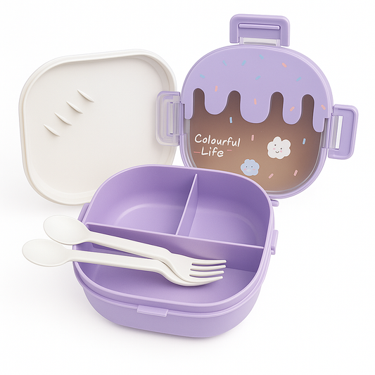 Cute Lunch Box Set with Spoon & Fork for Kids