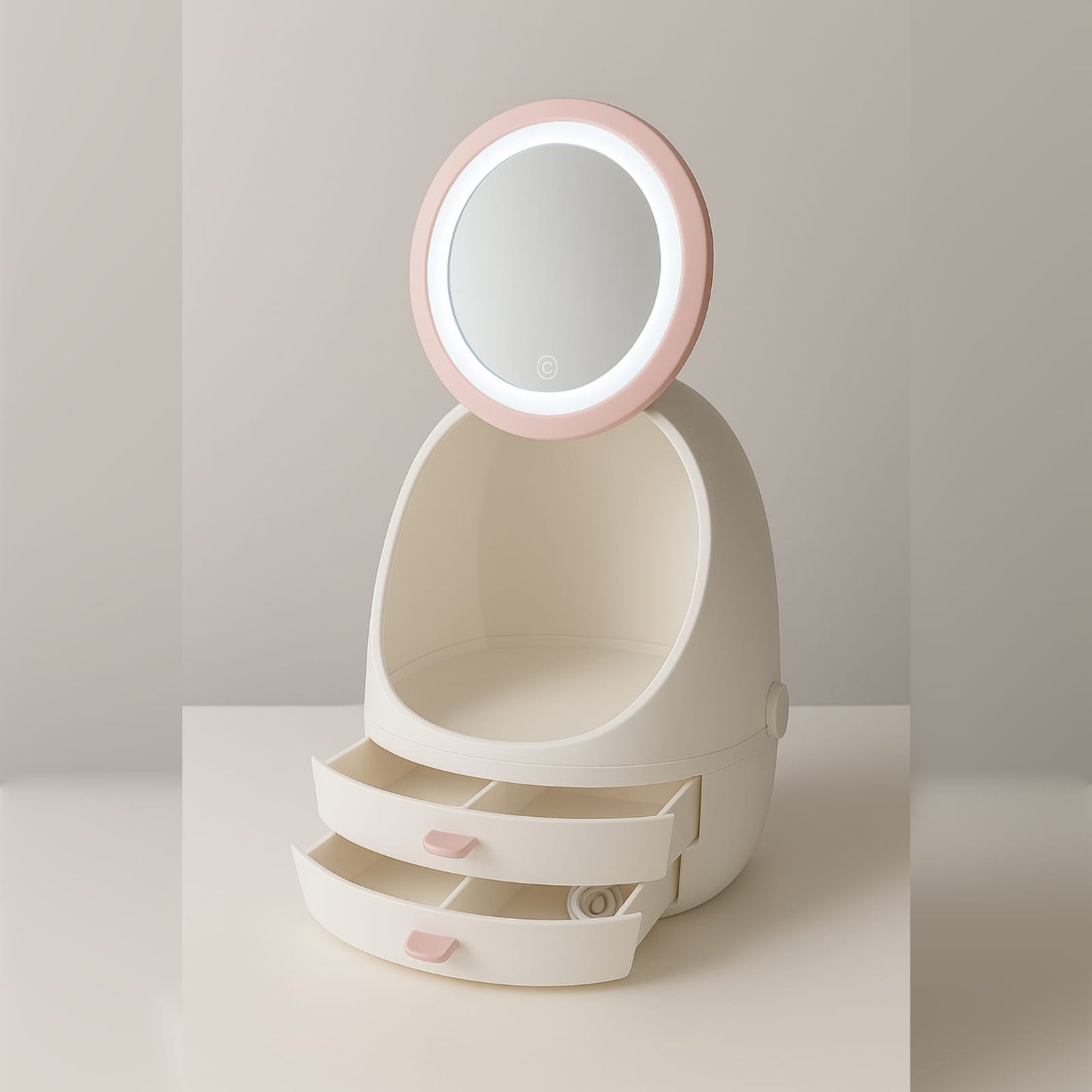 LED Makeup Organizer with 360° Rotating Mirror & Drawers – Large Cosmetic Storage Box