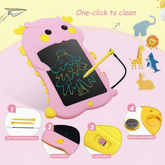 Dino LCD Writing Tablet for Kids – Colorful Reusable Drawing Pad with Erase Button
